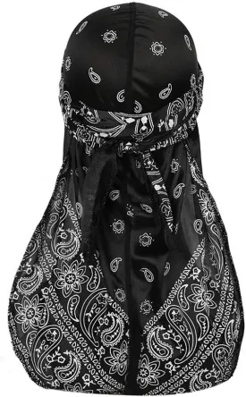 Assorted Paisley Bandana Doo rag Cap Headwraps Men's Women's Silk Durag with Long Tail and Wide Straps for 360 Waves
