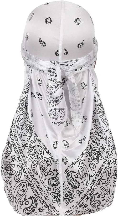 Assorted Paisley Bandana Doo rag Cap Headwraps Men's Women's Silk Durag with Long Tail and Wide Straps for 360 Waves