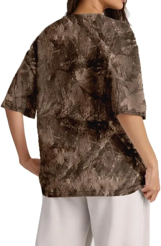 Camo Oversized Shirt Y2k Crewneck Maple Leaf Printed Short Sleeve Unisex Summer Graphic Tees