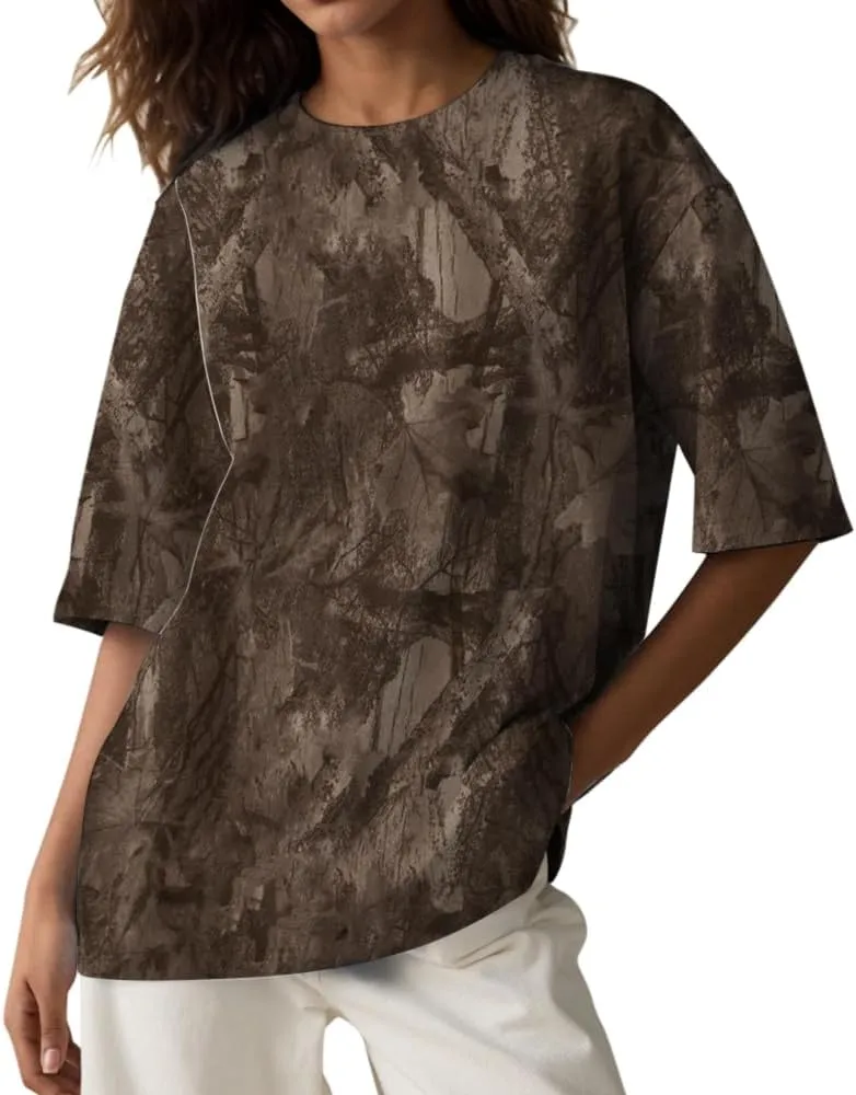 Camo Oversized Shirt Y2k Crewneck Maple Leaf Printed Short Sleeve Unisex Summer Graphic Tees