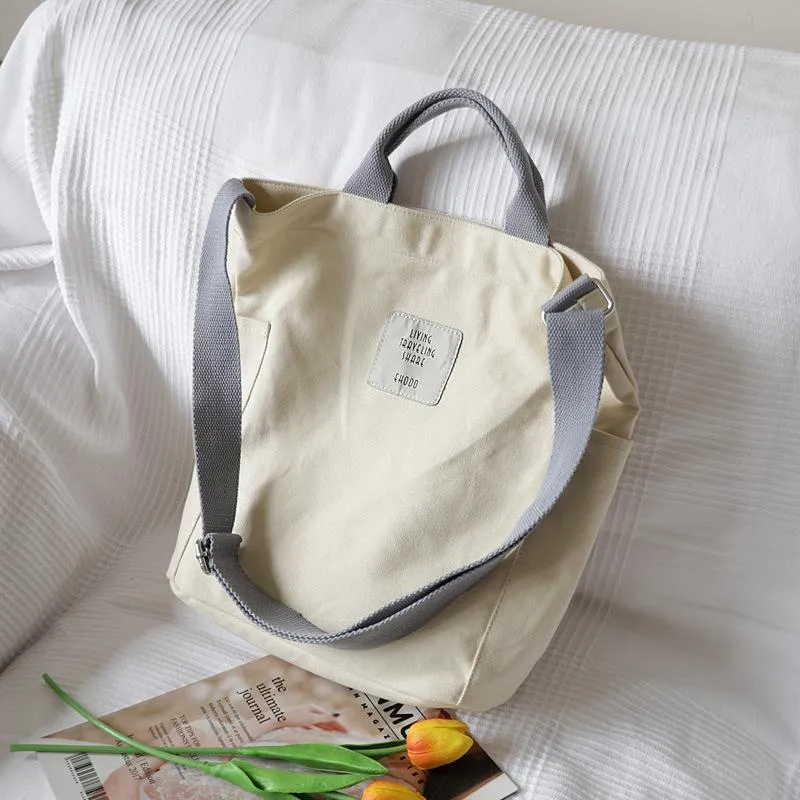 Casual Patchwork Large Canvas Shoulder Bag