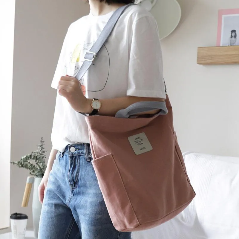 Casual Patchwork Large Canvas Shoulder Bag