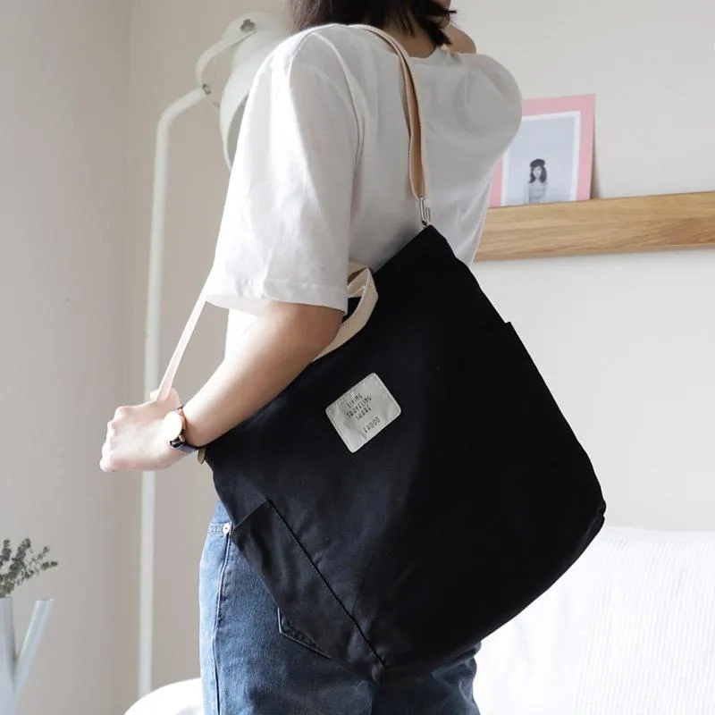 Casual Patchwork Large Canvas Shoulder Bag