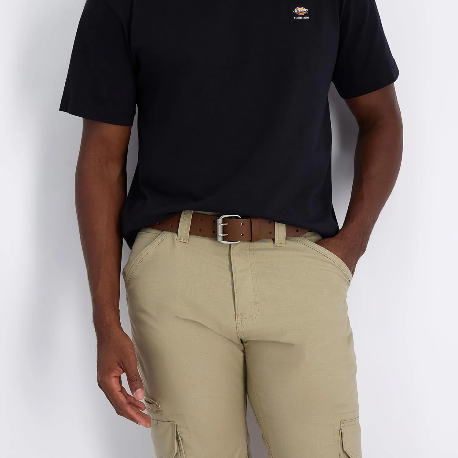 Dickies Men's Double Prong Fully Adjustable Leather Belt