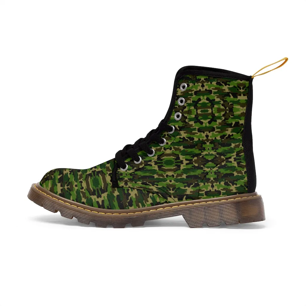 Green Camo Men's Canvas Boots, Multi-Camo Lace Up Combat Canvas Boots Shoes For Men (US Size: 7-10.5)