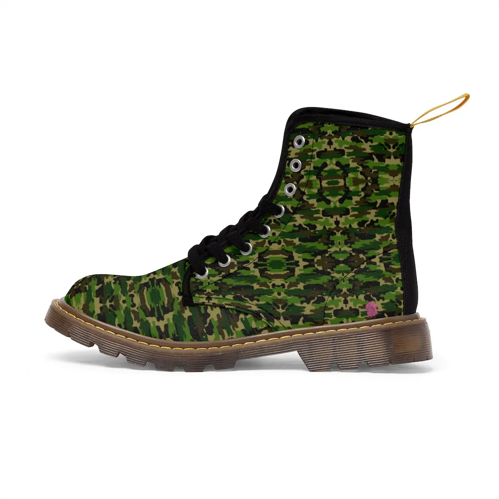 Green Camo Men's Canvas Boots, Multi-Camo Lace Up Combat Canvas Boots Shoes For Men (US Size: 7-10.5)