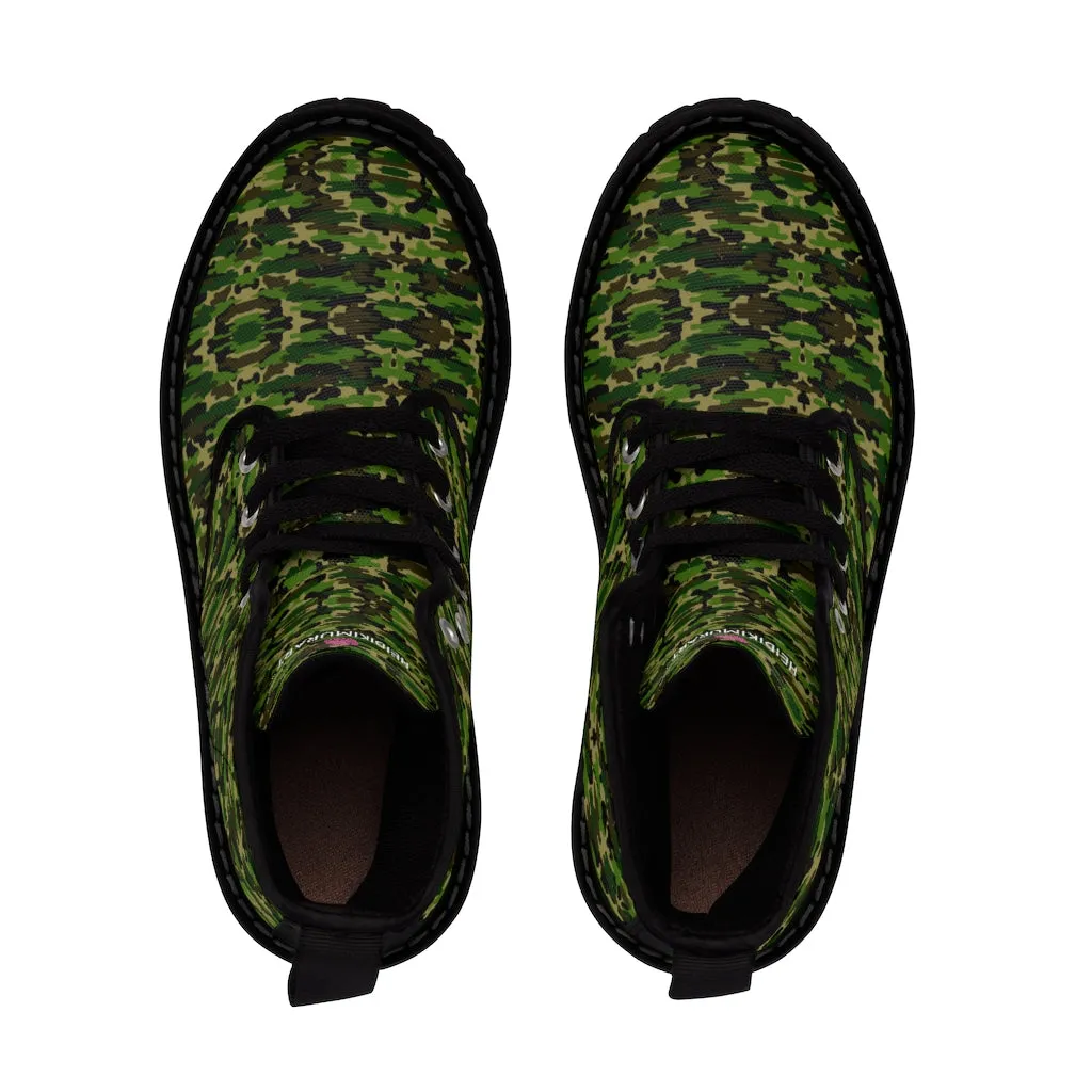 Green Camo Men's Canvas Boots, Multi-Camo Lace Up Combat Canvas Boots Shoes For Men (US Size: 7-10.5)