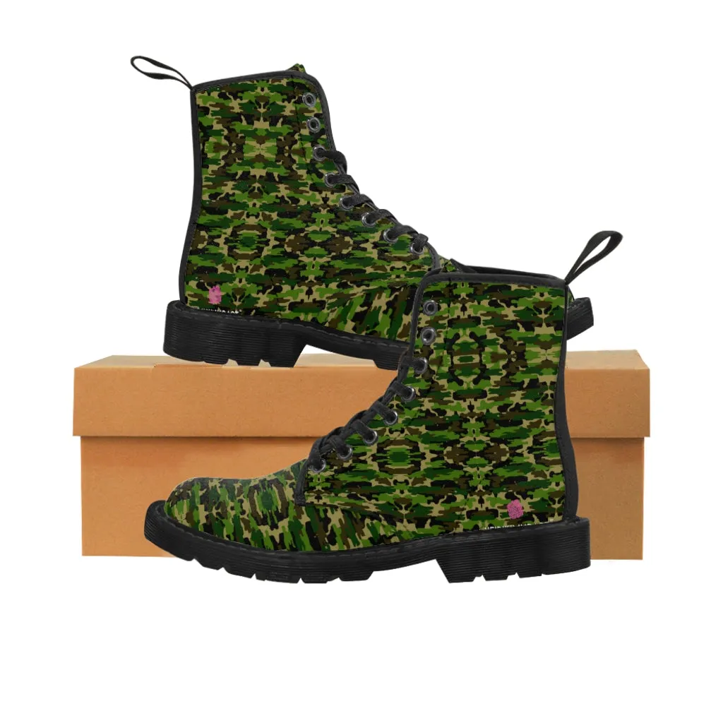Green Camo Men's Canvas Boots, Multi-Camo Lace Up Combat Canvas Boots Shoes For Men (US Size: 7-10.5)