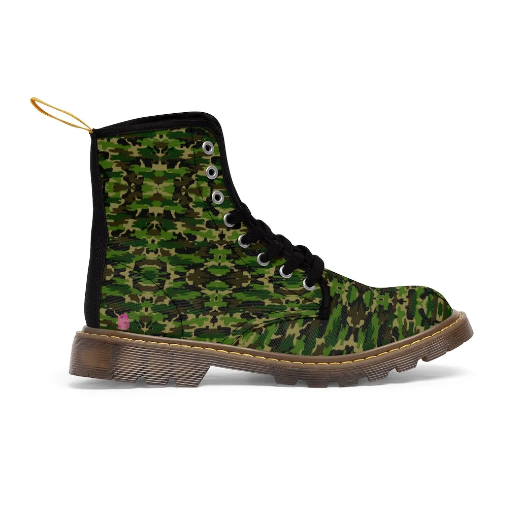Green Camo Men's Canvas Boots, Multi-Camo Lace Up Combat Canvas Boots Shoes For Men (US Size: 7-10.5)