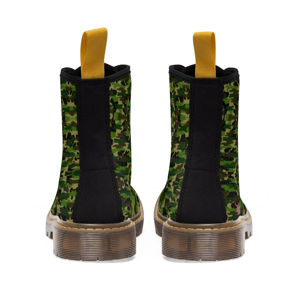 Green Camo Men's Canvas Boots, Multi-Camo Lace Up Combat Canvas Boots Shoes For Men (US Size: 7-10.5)