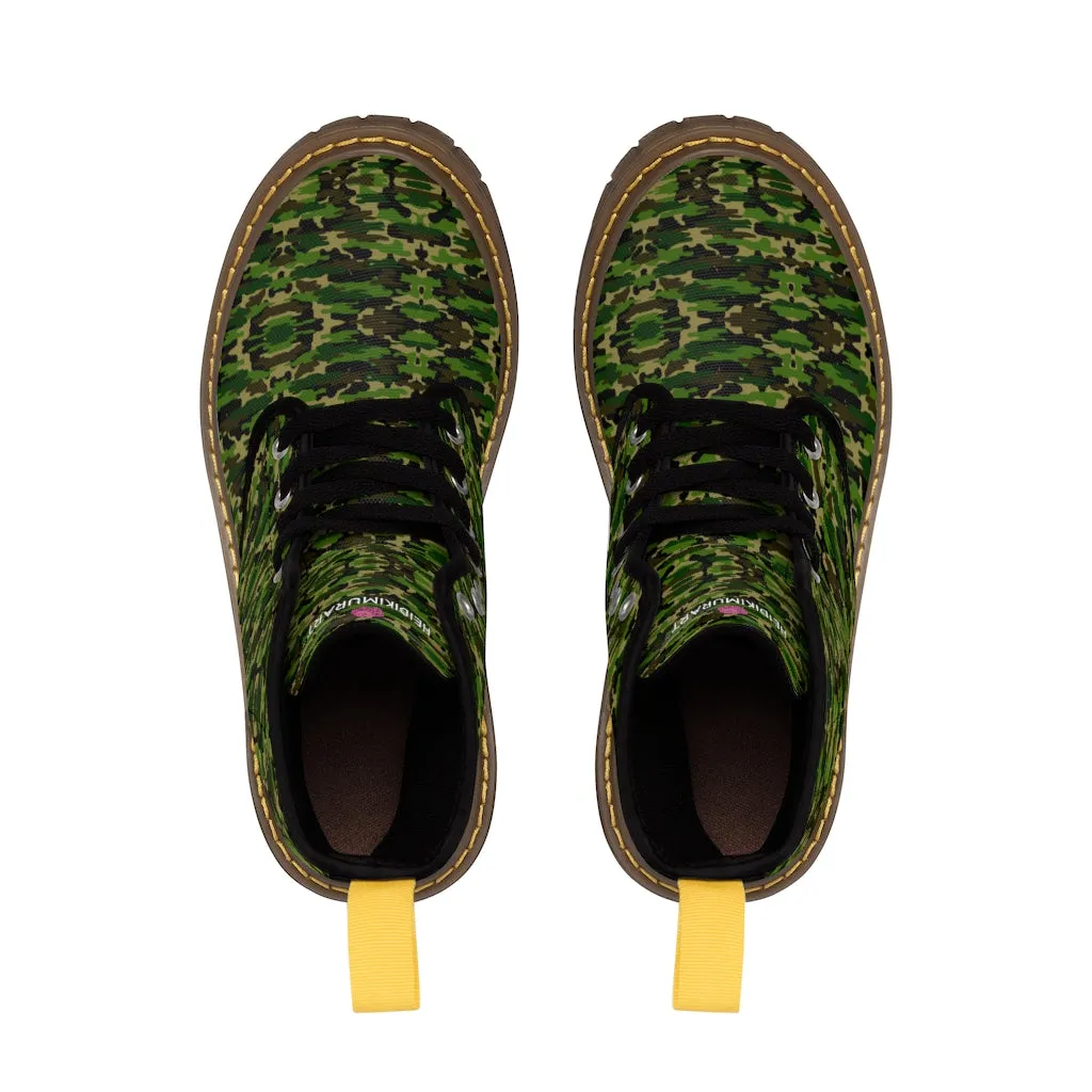 Green Camo Men's Canvas Boots, Multi-Camo Lace Up Combat Canvas Boots Shoes For Men (US Size: 7-10.5)