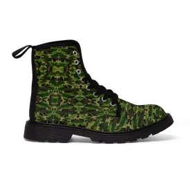 Green Camo Men's Canvas Boots, Multi-Camo Lace Up Combat Canvas Boots Shoes For Men (US Size: 7-10.5)