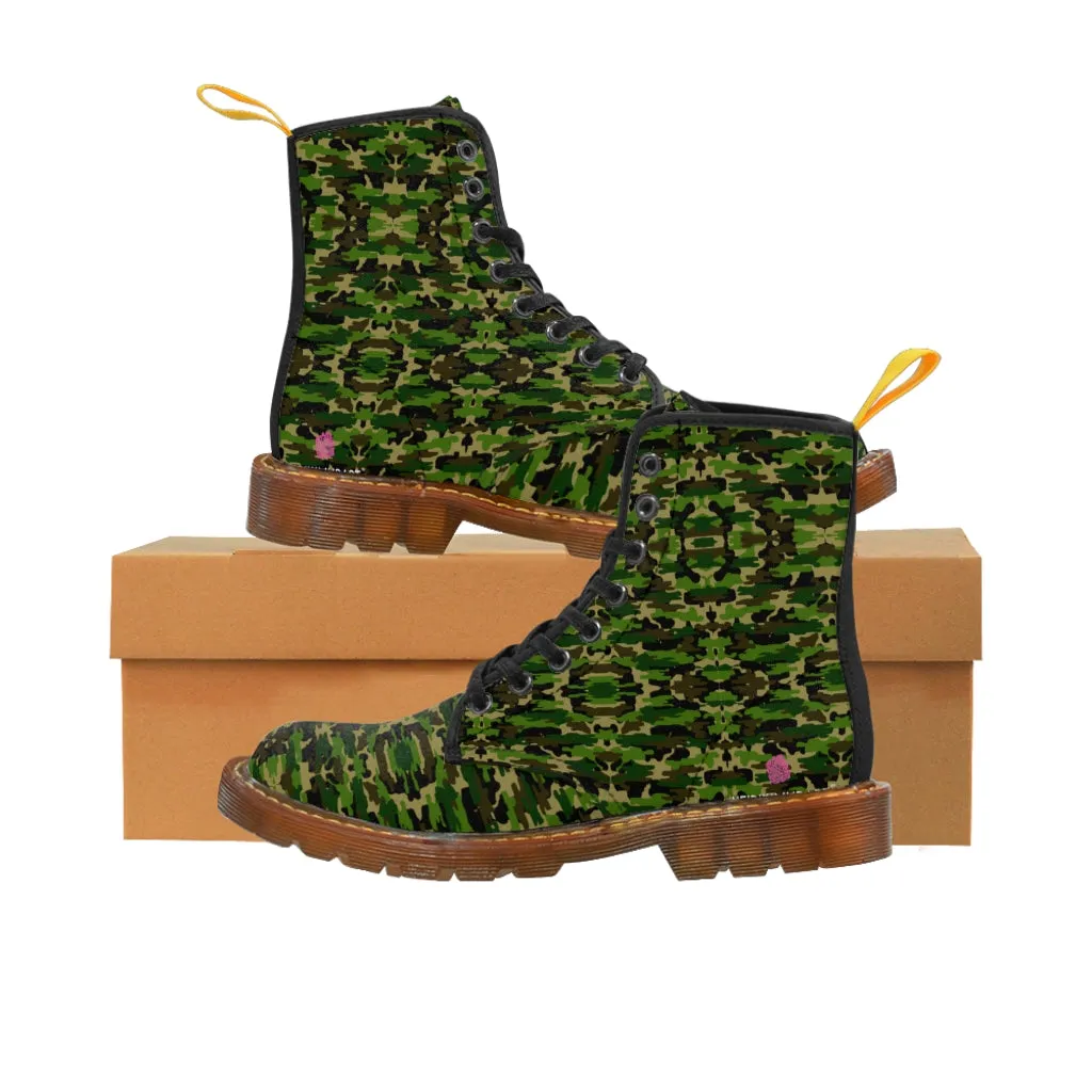 Green Camo Men's Canvas Boots, Multi-Camo Lace Up Combat Canvas Boots Shoes For Men (US Size: 7-10.5)