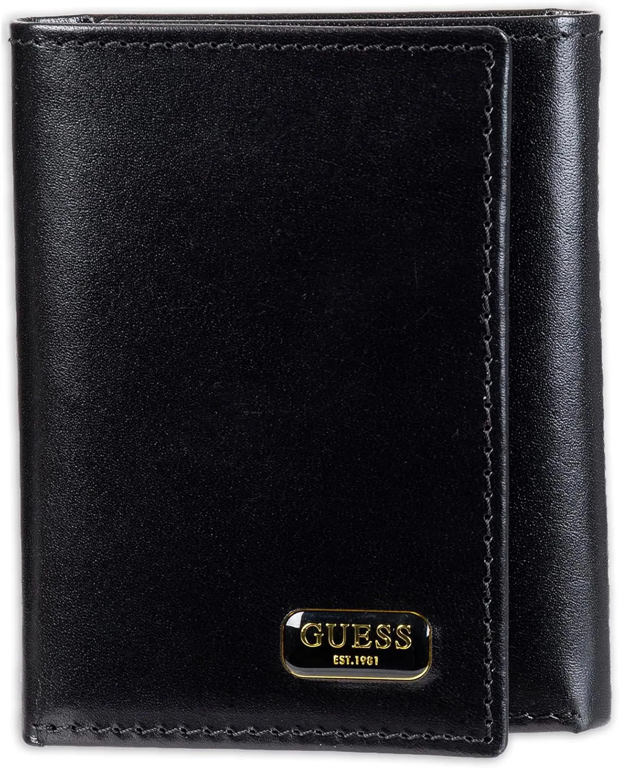 Guess Men's Leather Trifold Wallet With ID Window, Credit Card Slots, Bill Compartment, Extra Storage, and Gift Box Packaging