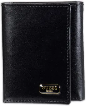 Guess Men's Leather Trifold Wallet With ID Window, Credit Card Slots, Bill Compartment, Extra Storage, and Gift Box Packaging