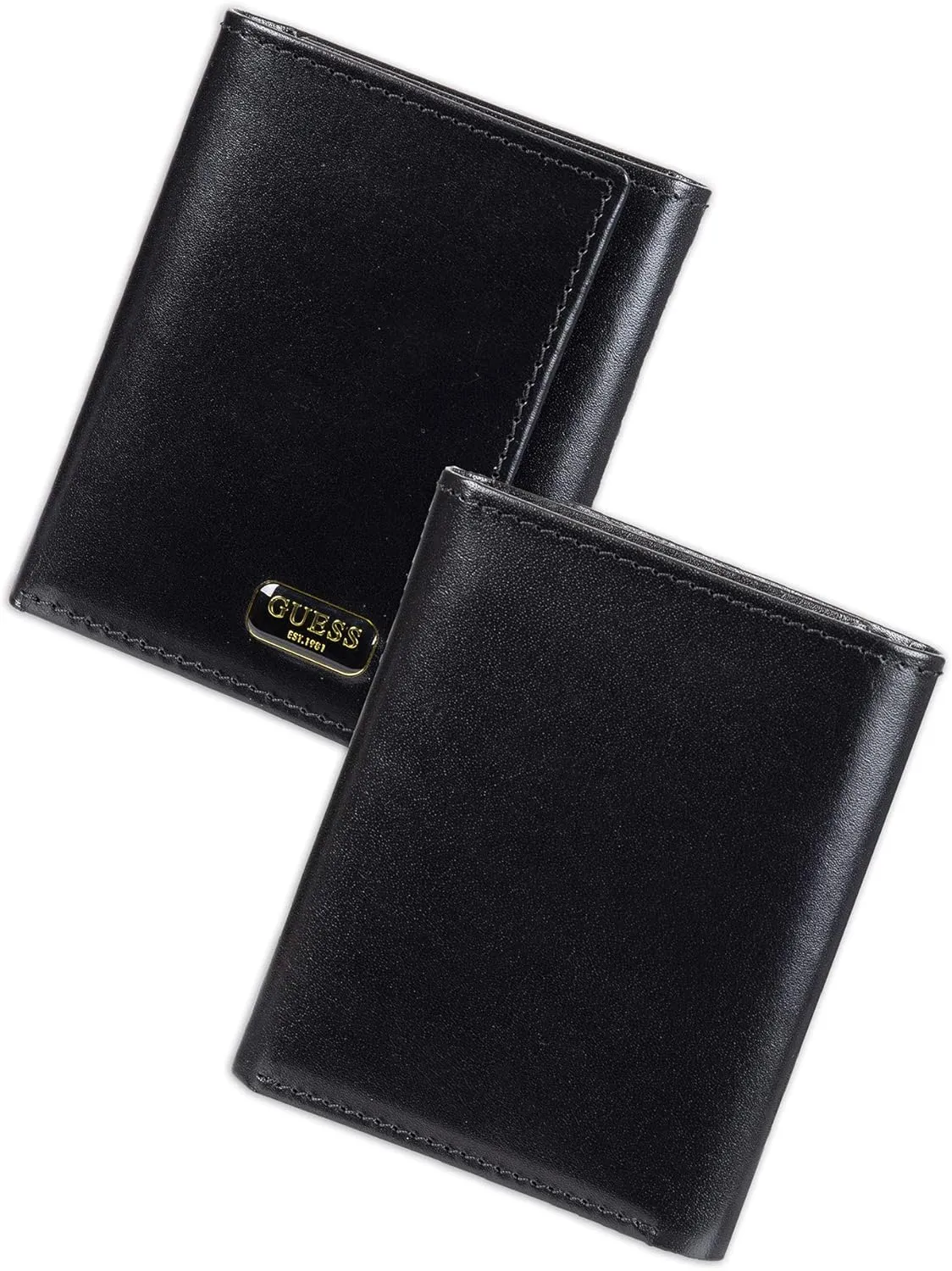 Guess Men's Leather Trifold Wallet With ID Window, Credit Card Slots, Bill Compartment, Extra Storage, and Gift Box Packaging