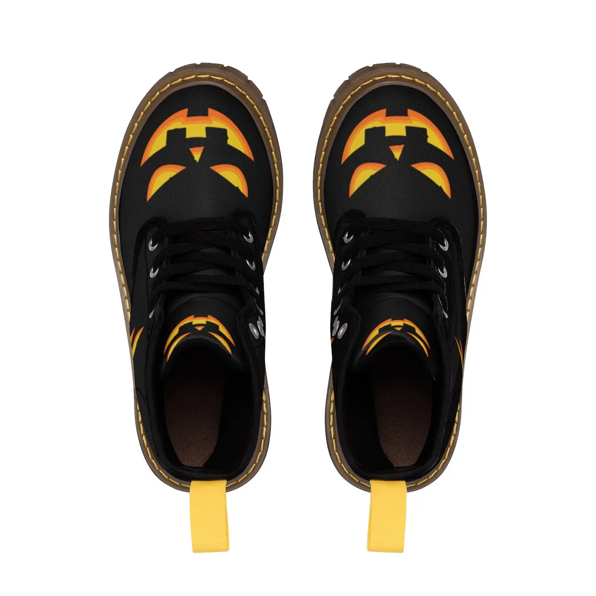 Halloween Pumpkin Face Men's Boots, Lace-Up Winter Hiking Canvas Boots Shoes For Men