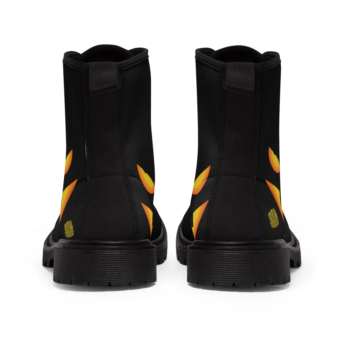 Halloween Pumpkin Face Men's Boots, Lace-Up Winter Hiking Canvas Boots Shoes For Men