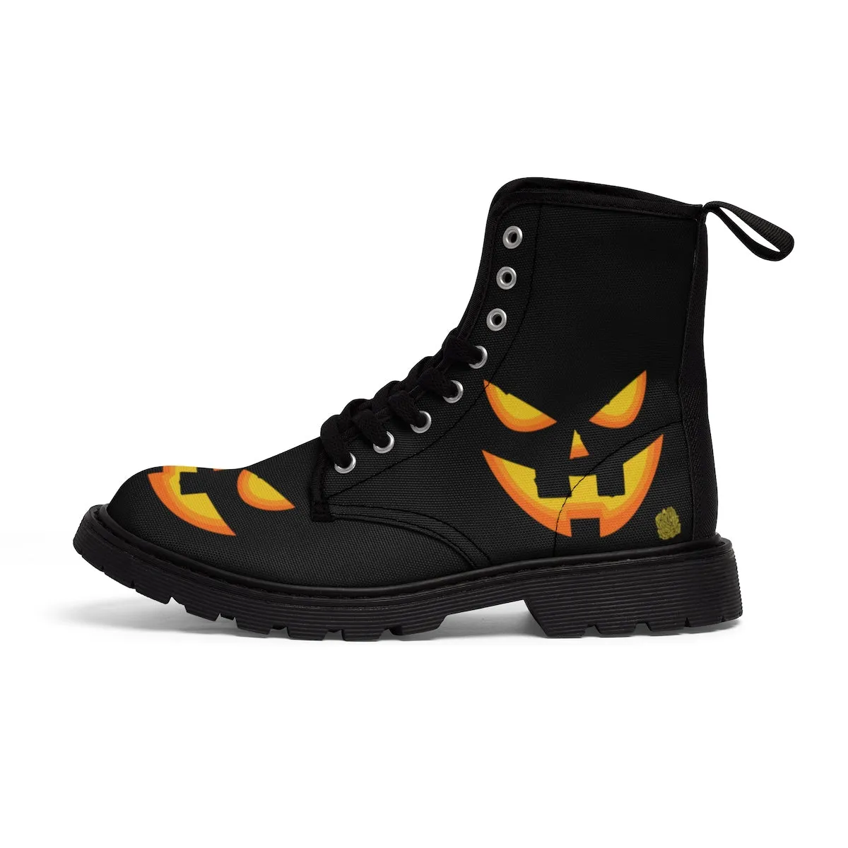 Halloween Pumpkin Face Men's Boots, Lace-Up Winter Hiking Canvas Boots Shoes For Men