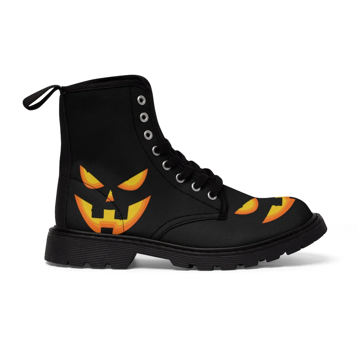 Halloween Pumpkin Face Men's Boots, Lace-Up Winter Hiking Canvas Boots Shoes For Men