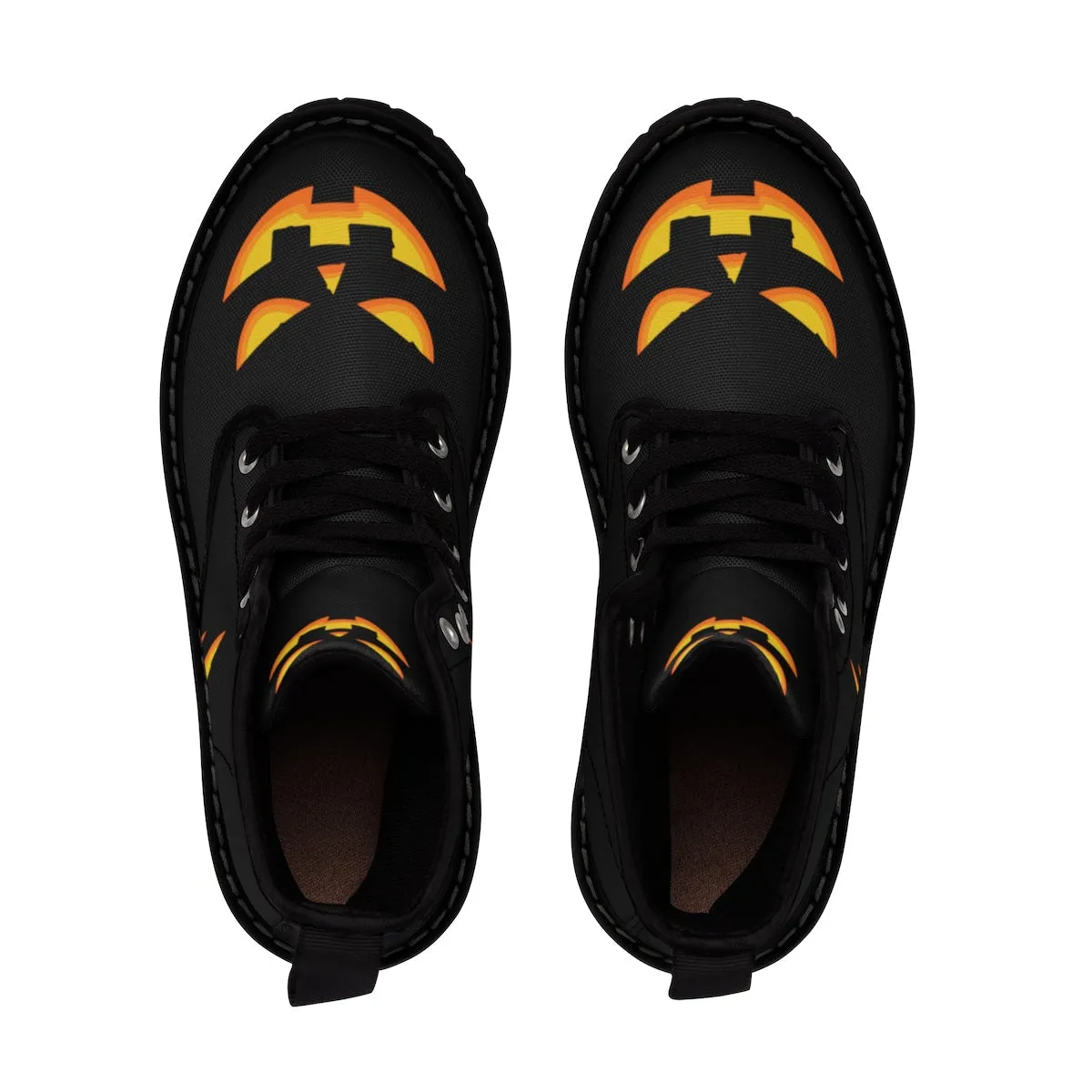 Halloween Pumpkin Face Men's Boots, Lace-Up Winter Hiking Canvas Boots Shoes For Men