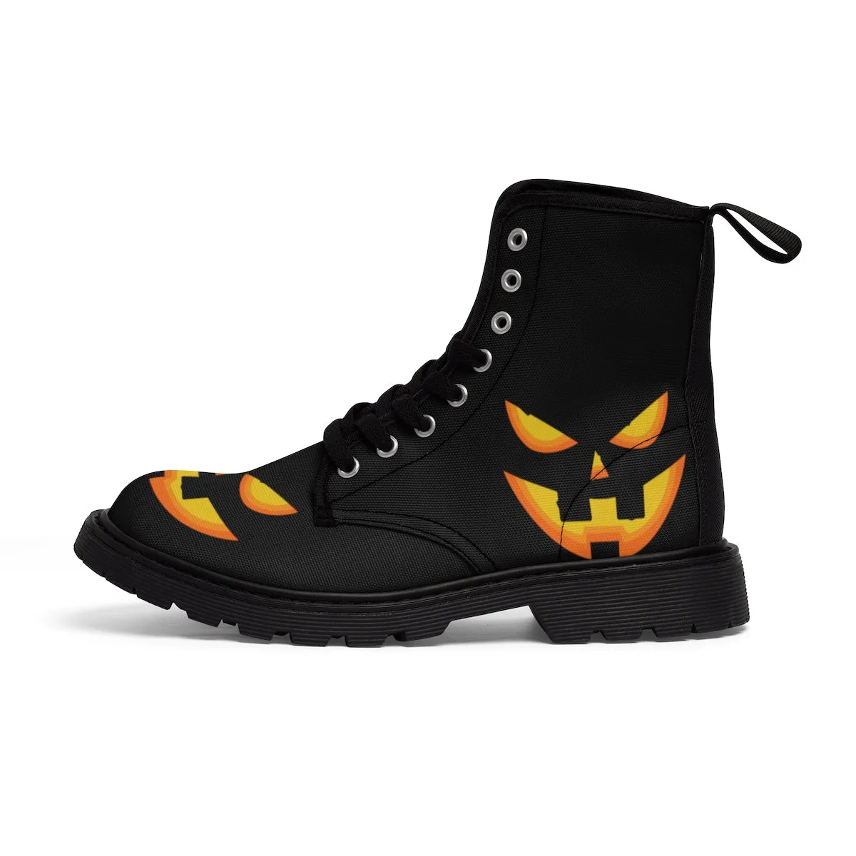 Halloween Pumpkin Face Men's Boots, Lace-Up Winter Hiking Canvas Boots Shoes For Men