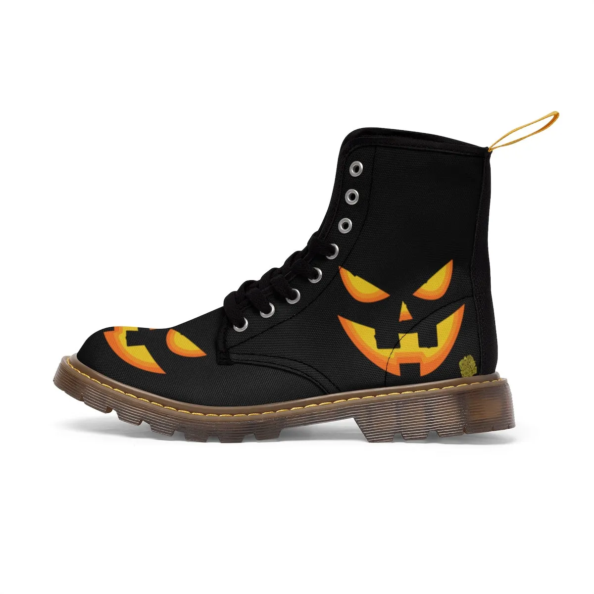 Halloween Pumpkin Face Men's Boots, Lace-Up Winter Hiking Canvas Boots Shoes For Men