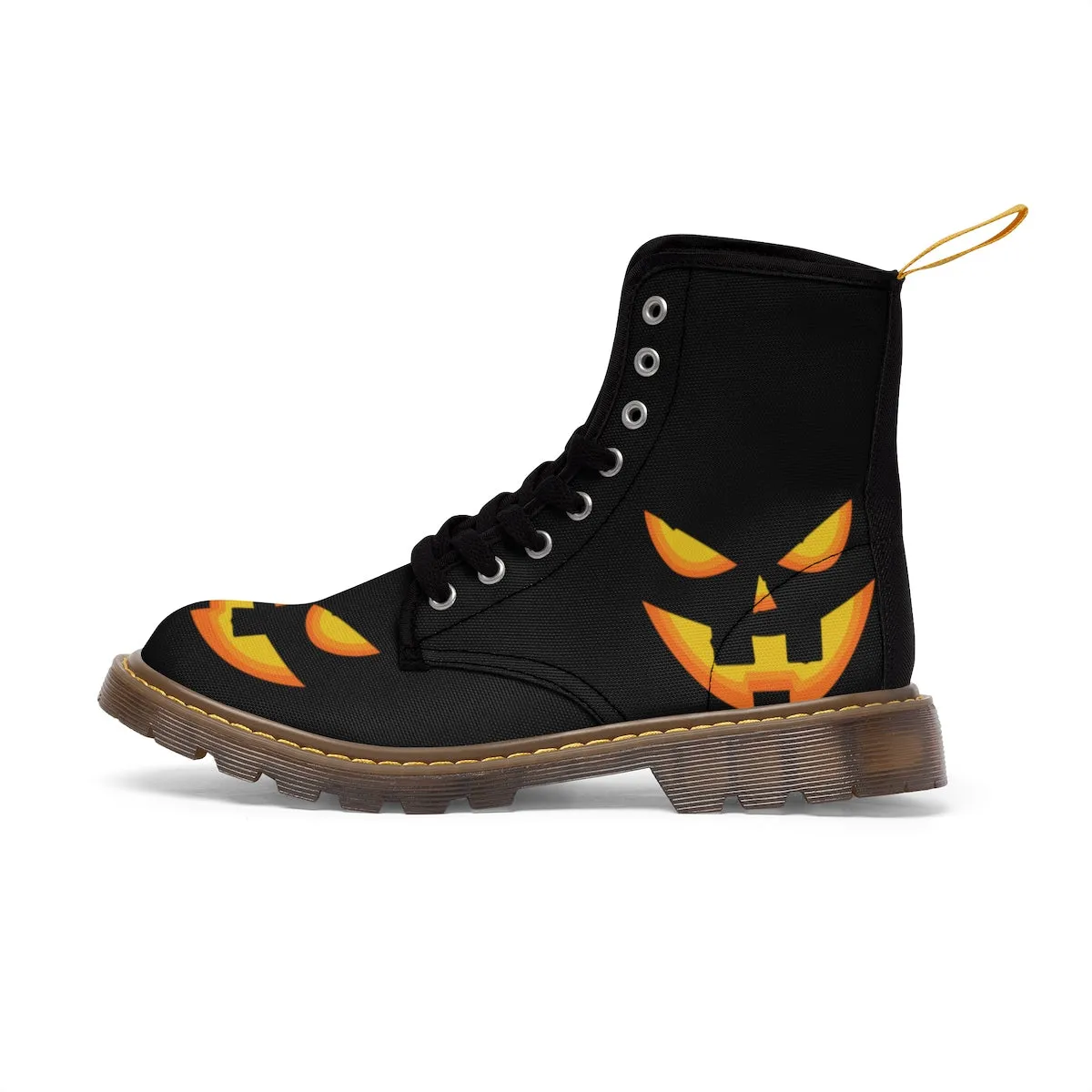 Halloween Pumpkin Face Men's Boots, Lace-Up Winter Hiking Canvas Boots Shoes For Men