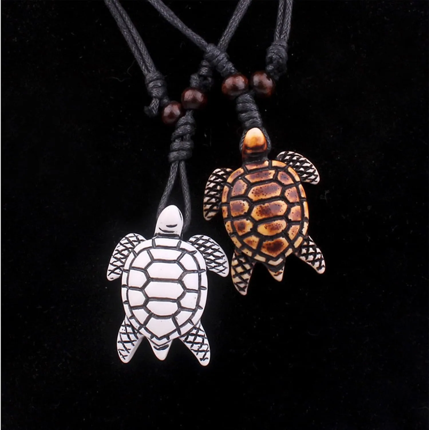 Handmade Hawaiian Turtle Shark Teeth Adjustable Wax Rope Chain Vintage Necklace Couple Friendship Summer Beach Surfer Bohemian Lucky Protection Jewelry for Men Women