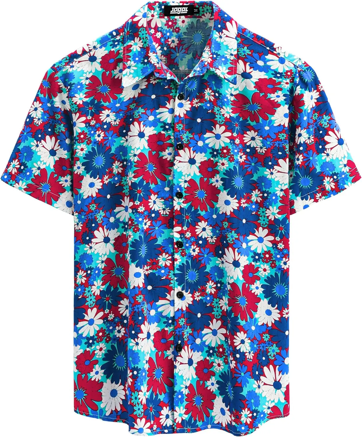 JOGAL Men's Flower Casual Short Sleeve Aloha Hawaiian Shirt