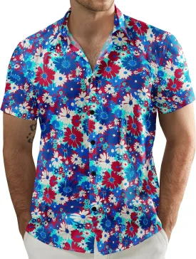 JOGAL Men's Flower Casual Short Sleeve Aloha Hawaiian Shirt