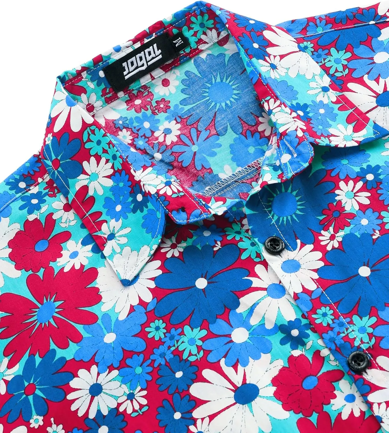 JOGAL Men's Flower Casual Short Sleeve Aloha Hawaiian Shirt