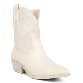 Patchwork Detail Low Heel Cowboy Boots In Beige