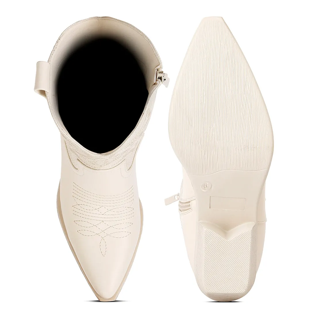 Patchwork Detail Low Heel Cowboy Boots In Beige