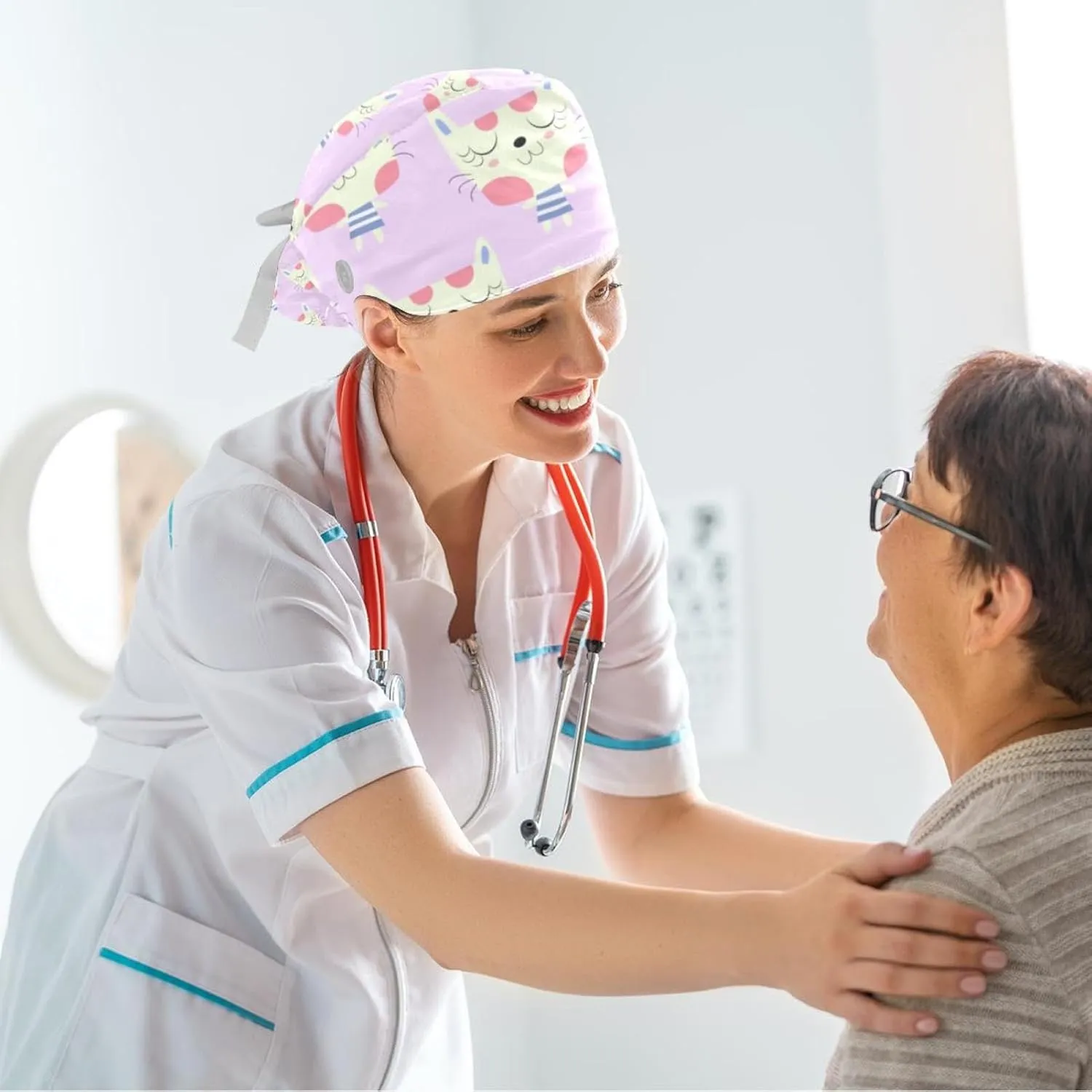Scrub Cap with Scrunchies, Rainbow Working Hat Hair Cover, Elastic Bandage Tie Back Hats for Women