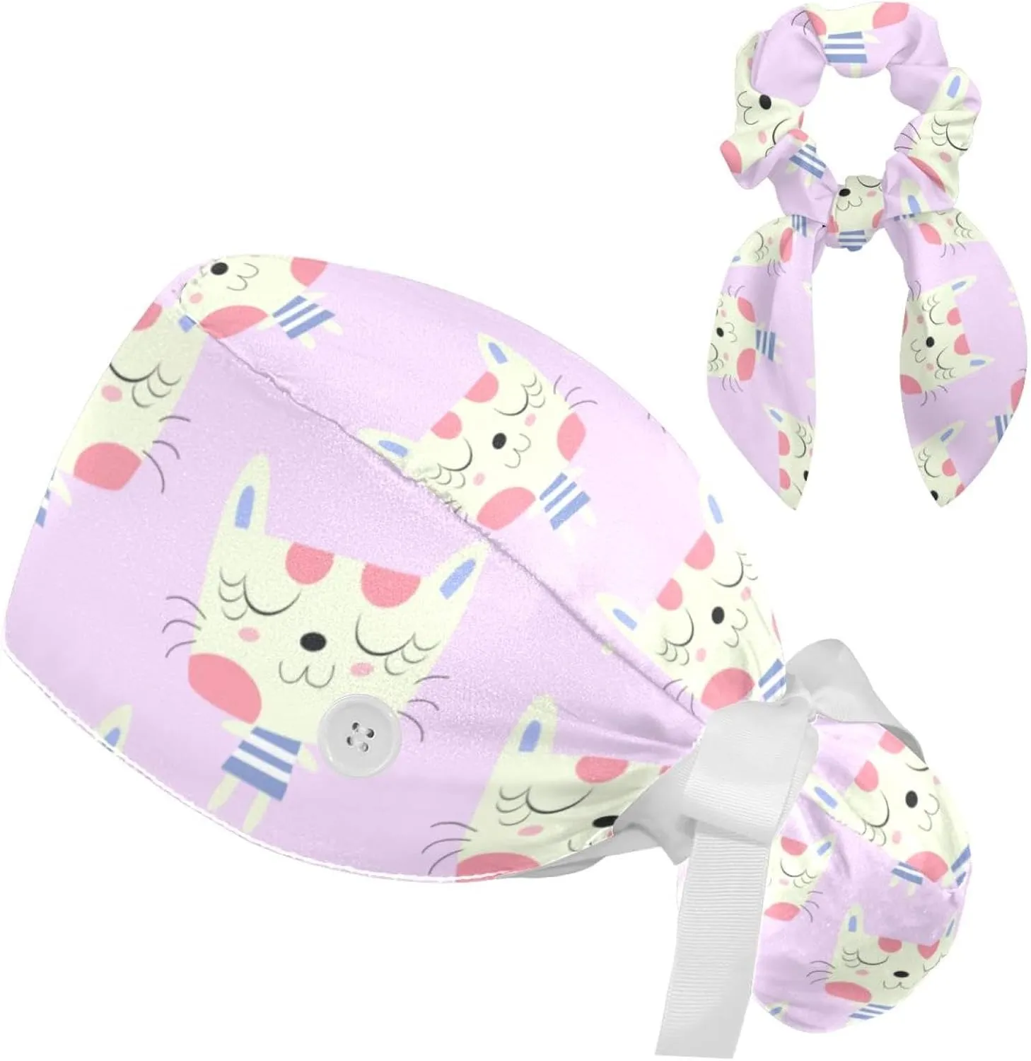 Scrub Cap with Scrunchies, Rainbow Working Hat Hair Cover, Elastic Bandage Tie Back Hats for Women