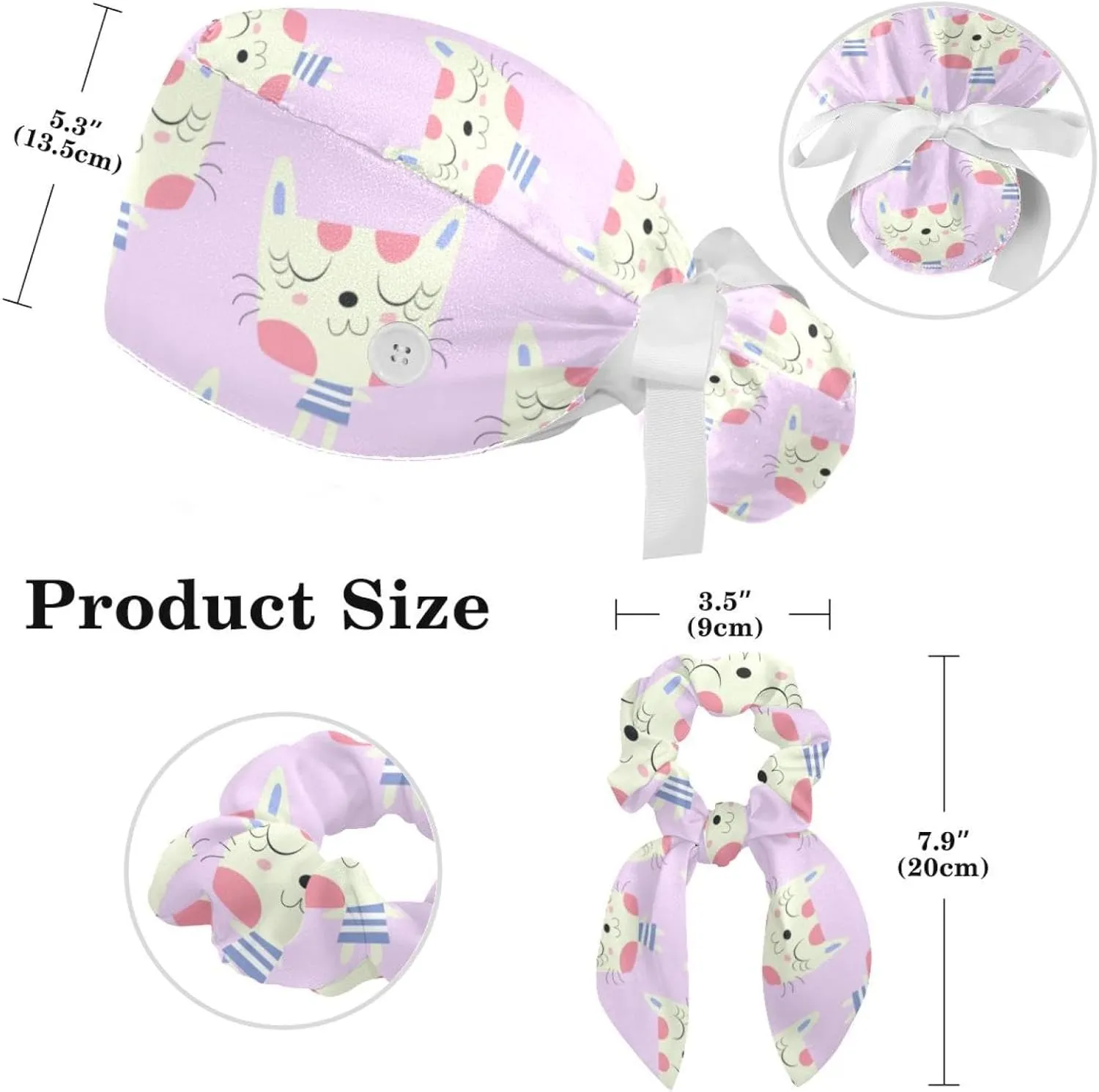 Scrub Cap with Scrunchies, Rainbow Working Hat Hair Cover, Elastic Bandage Tie Back Hats for Women