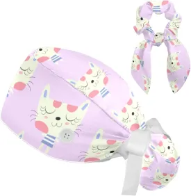 Scrub Cap with Scrunchies, Rainbow Working Hat Hair Cover, Elastic Bandage Tie Back Hats for Women