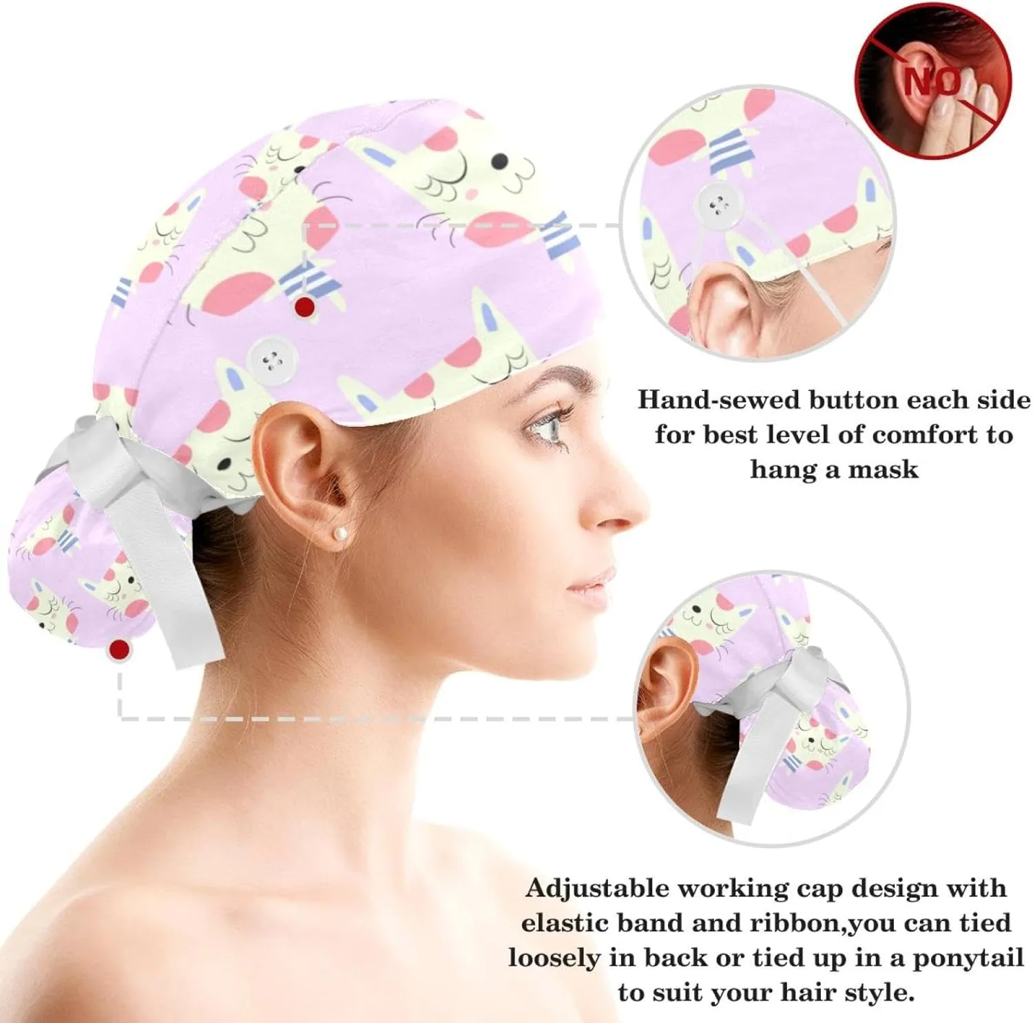 Scrub Cap with Scrunchies, Rainbow Working Hat Hair Cover, Elastic Bandage Tie Back Hats for Women