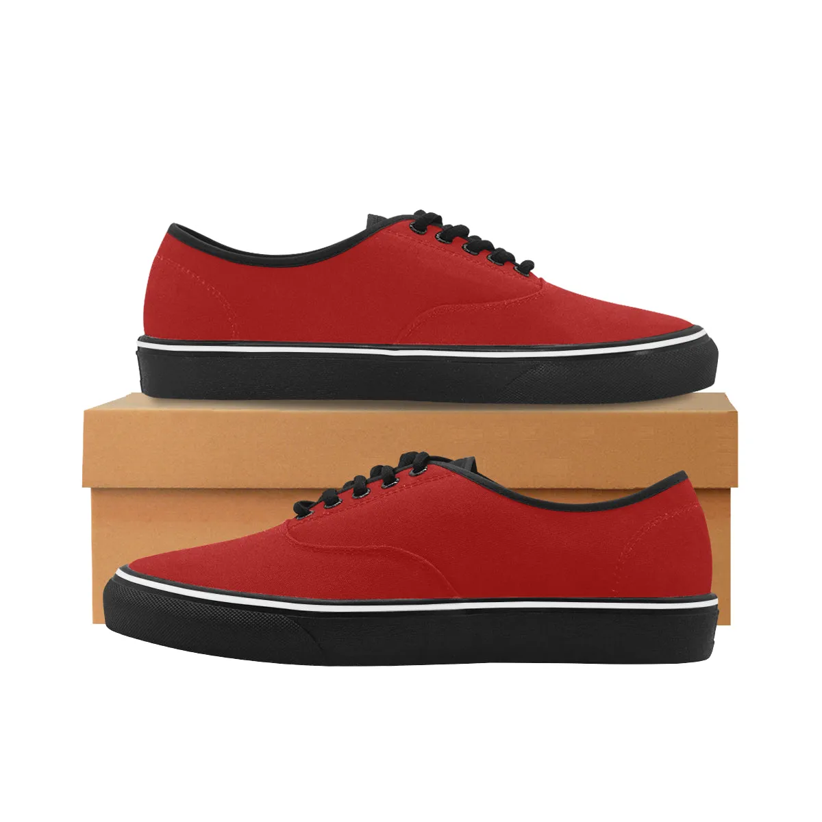 Women's Big Size Flaming Red Solids Print Low Top Canvas Shoes
