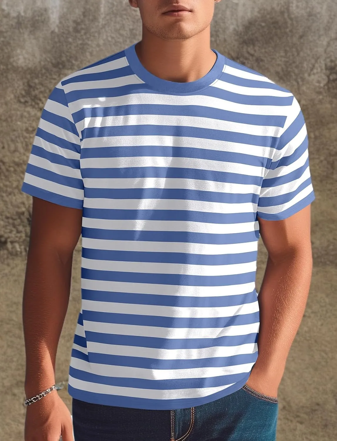 Zengjo Mens Striped Shirt Short Sleeve T-Shirts