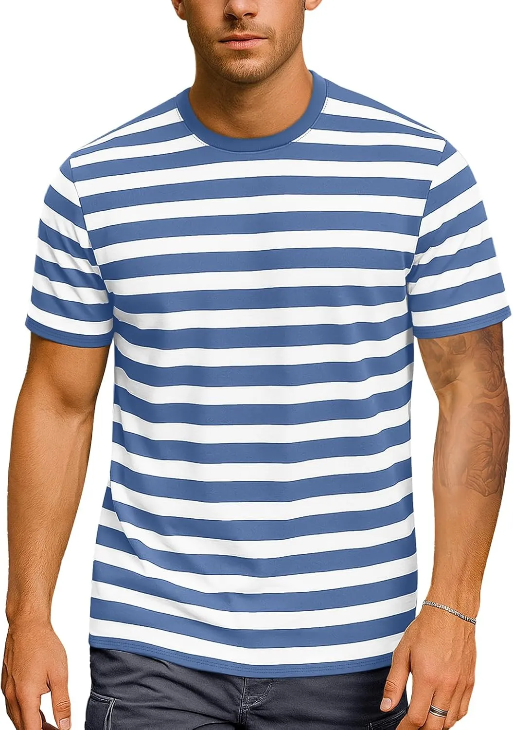 Zengjo Mens Striped Shirt Short Sleeve T-Shirts