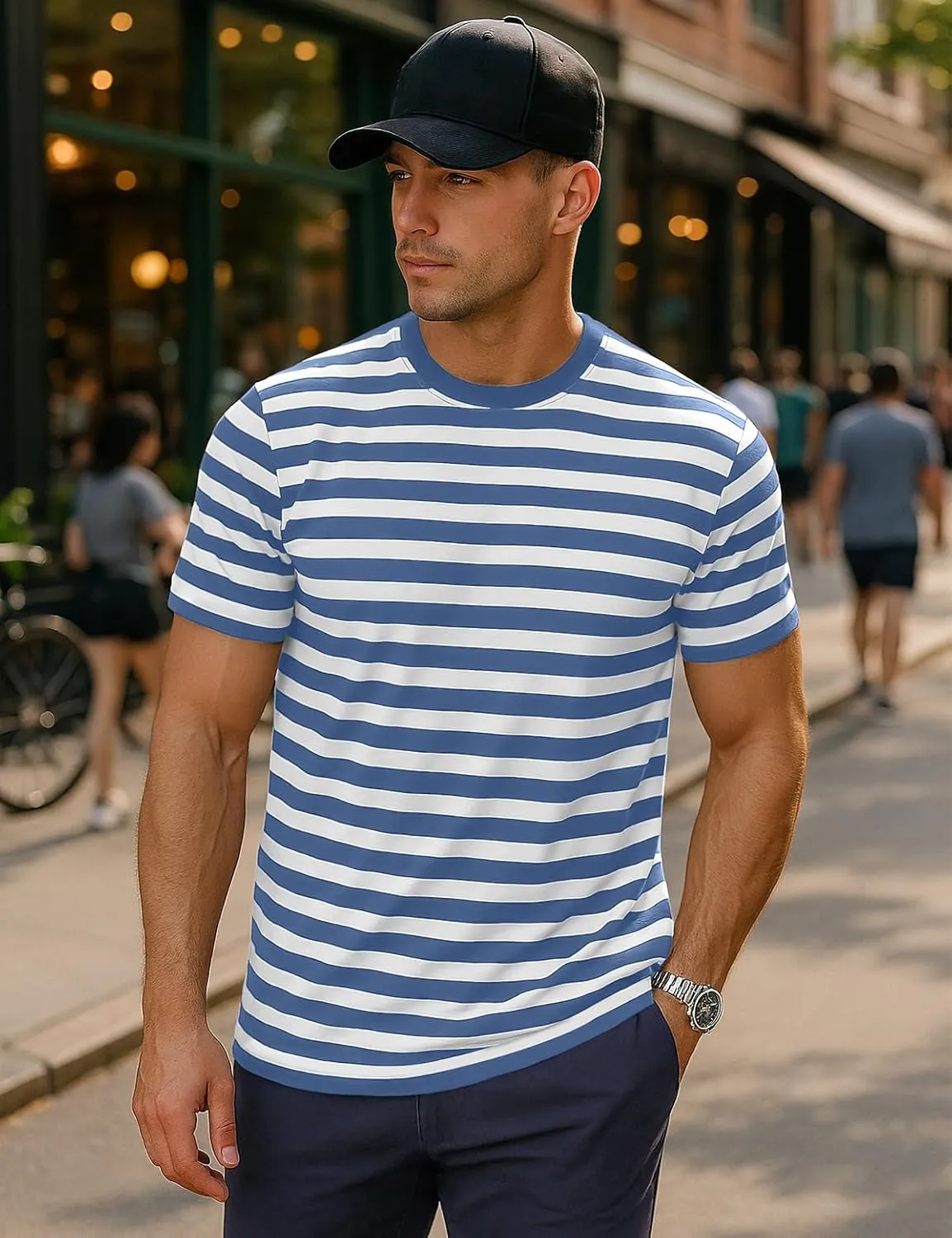 Zengjo Mens Striped Shirt Short Sleeve T-Shirts